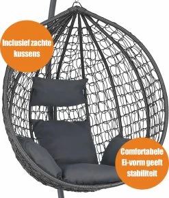 Bircim Hangstoel Ei/Egg-Vorm Met Dikke Kussens - Voor Binnen En Buiten - Incl. Standaard, Onderstel & Kussens - Antraciet -Tuinverzorgings Winkel 1027x1200