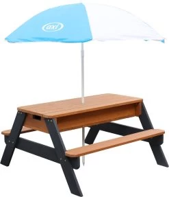 AXI Nick Zand & Water Picknicktafel In Antraciet/Bruin - Parasol Blauw/Wit - Picknick Tafel Voor Kinderen Van Hout -Tuinverzorgings Winkel 1031x1200
