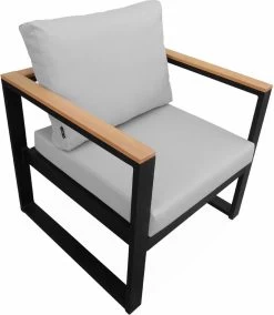 Loungeset 5 Plaatsen Van Aluminium En Eucalyptus – NAZCA – Antraciet Structuur, Lichtgrijs Kussens -Tuinverzorgings Winkel 1045x1200 1