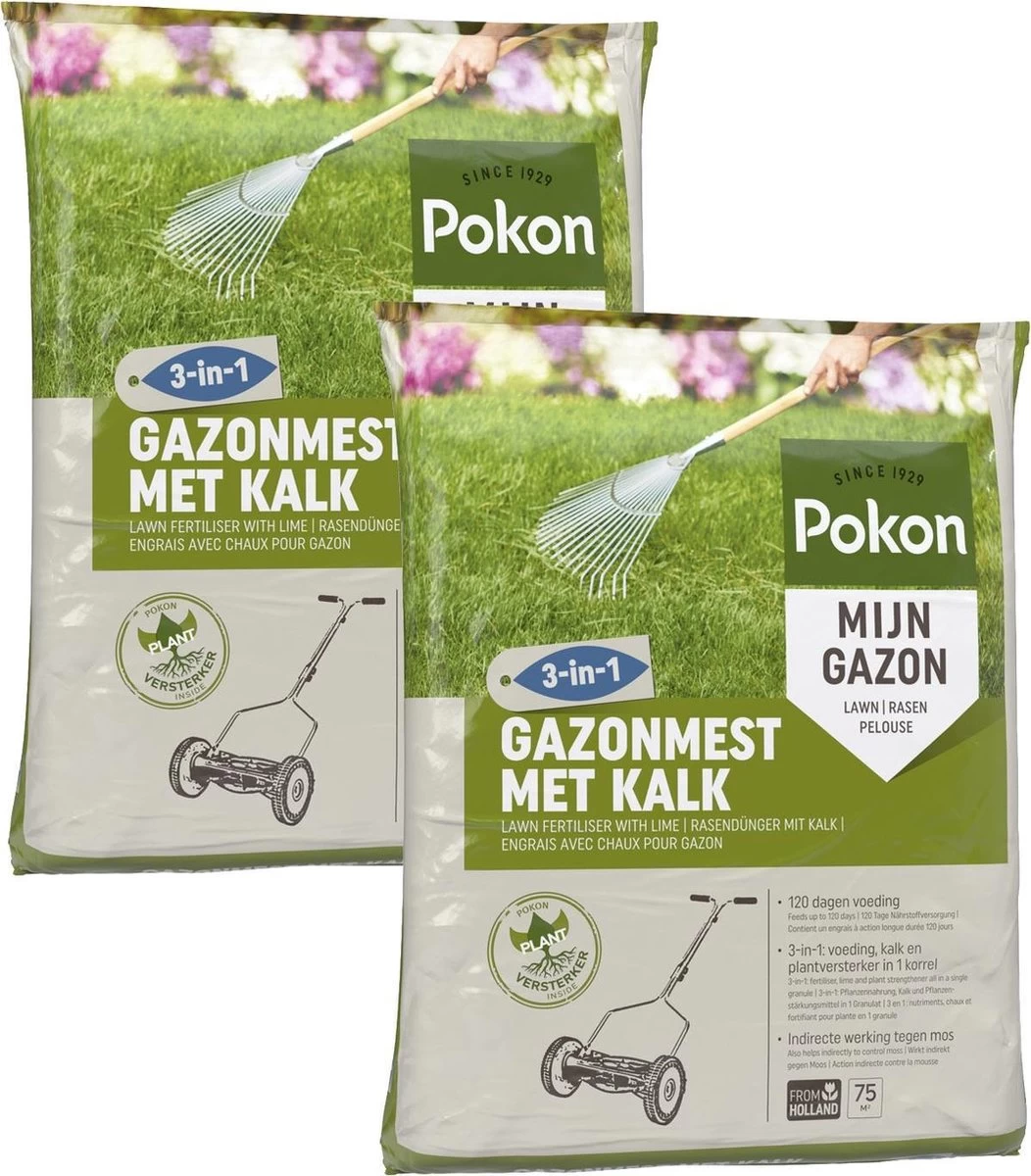 Pokon Gazonmest Met Kalk - 2 X 5kg - Mest - Geschikt Voor 2 X 75m² - 120 Dagen Voeding - Voordeelverpakking 3 Pokon Gazonmest Met Kalk - 2 X 5kg - Mest - Geschikt Voor 2 X 75m² - 120 Dagen Voeding - Voordeelverpakking