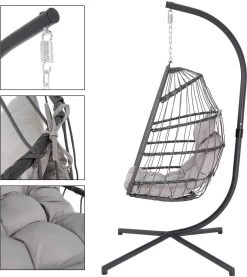 Pro Garden Lowander Hangstoel Egg 191x126x126- Schommelstoel Met Rattan Cocoon En Robuust Stalen Standaard Incl. Kussens - Volledig Inklapbaar - Lichtgrijs -Tuinverzorgings Winkel 1069x1200 1