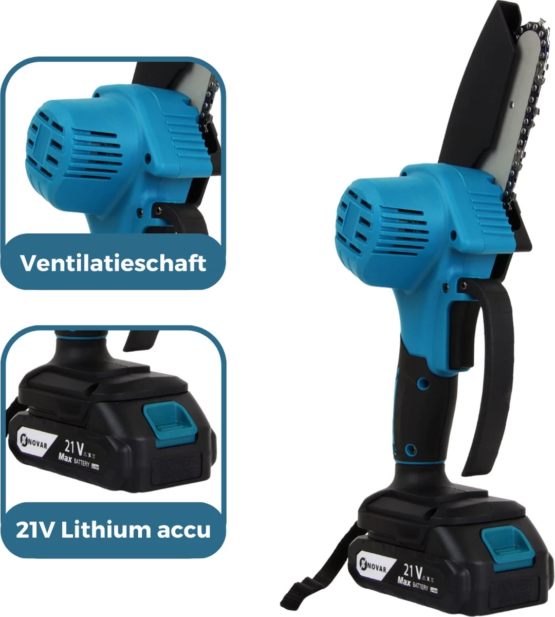 NovarGarden® Mini Kettingzaag NG1 - Met 2x Accu - Takkenzaag - Snoeizaag - Electrisch - Handzaag - Boomzaag - 21V 5 NovarGarden® Mini Kettingzaag NG1 - Met 2x Accu - Takkenzaag - Snoeizaag - Electrisch - Handzaag - Boomzaag - 21V - Afbeelding 3