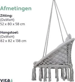 Vita5 Macramé Hangstoel - Voor Binnen En Buiten - Zonder Standaard - Incl. Kussen, Boekenvak En Beschermhoes - Tot 150kg - Grijs 20 Vita5 Macramé Hangstoel - Voor Binnen En Buiten - Zonder Standaard - Incl. Kussen, Boekenvak En Beschermhoes - Tot 150kg - Grijs -Tuinverzorgings Winkel 1099x1200