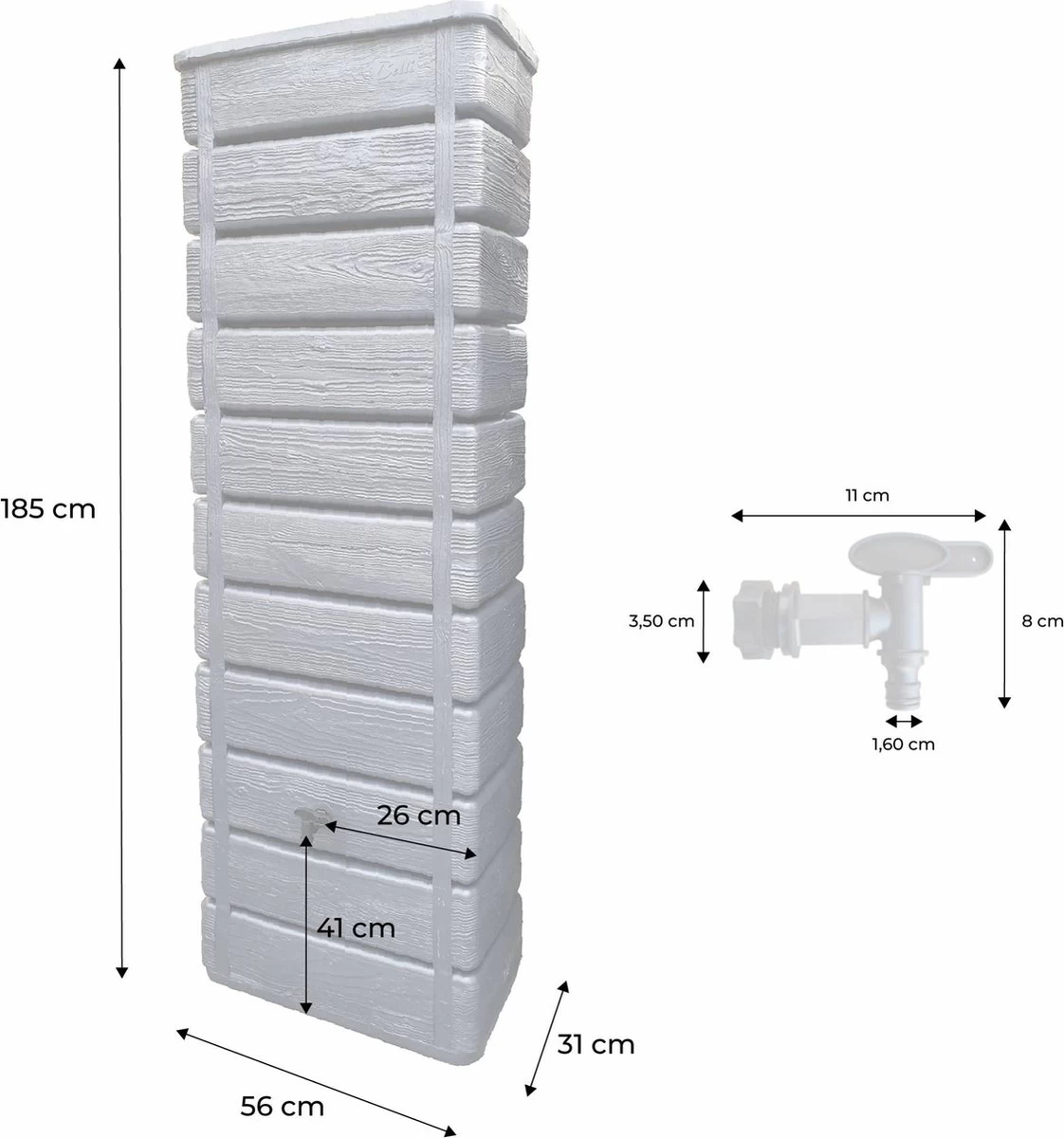 Regenton Muurtank, Grandval 300L, Antraciet Kunststof, Imitatiehout, Met Gootaansluitset Inbegrepen 5 Regenton Muurtank, Grandval 300L, Antraciet Kunststof, Imitatiehout, Met Gootaansluitset Inbegrepen - Afbeelding 3