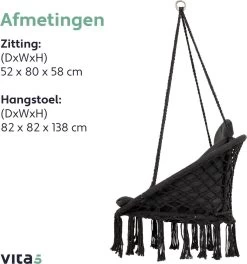 Vita5 Macramé Hangstoel - Voor Binnen En Buiten - Zonder Standaard - Incl. Kussen, Boekenvak En Beschermhoes - Tot 150kg - Zwart -Tuinverzorgings Winkel 1124x1200 2