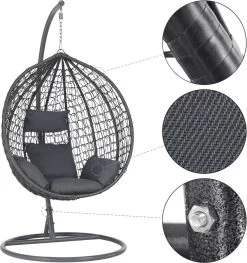 Bircim Hangstoel Ei/Egg-Vorm Met Dikke Kussens - Voor Binnen En Buiten - Incl. Standaard, Onderstel & Kussens - Antraciet -Tuinverzorgings Winkel 1129x1200