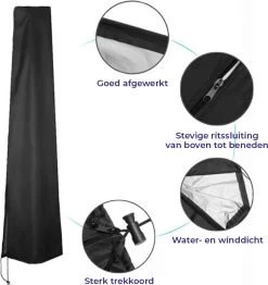 Merkloos Parasolhoes Met Rits En Trekkoord – Beschermhoes Voor Zweefparasol & Staande Parasol – Waterdicht Afdekhoes – Hoes Voor Hangparasol – Inclusief Opberghoes – Zwart - 205 Cm -Tuinverzorgings Winkel 1130x1200