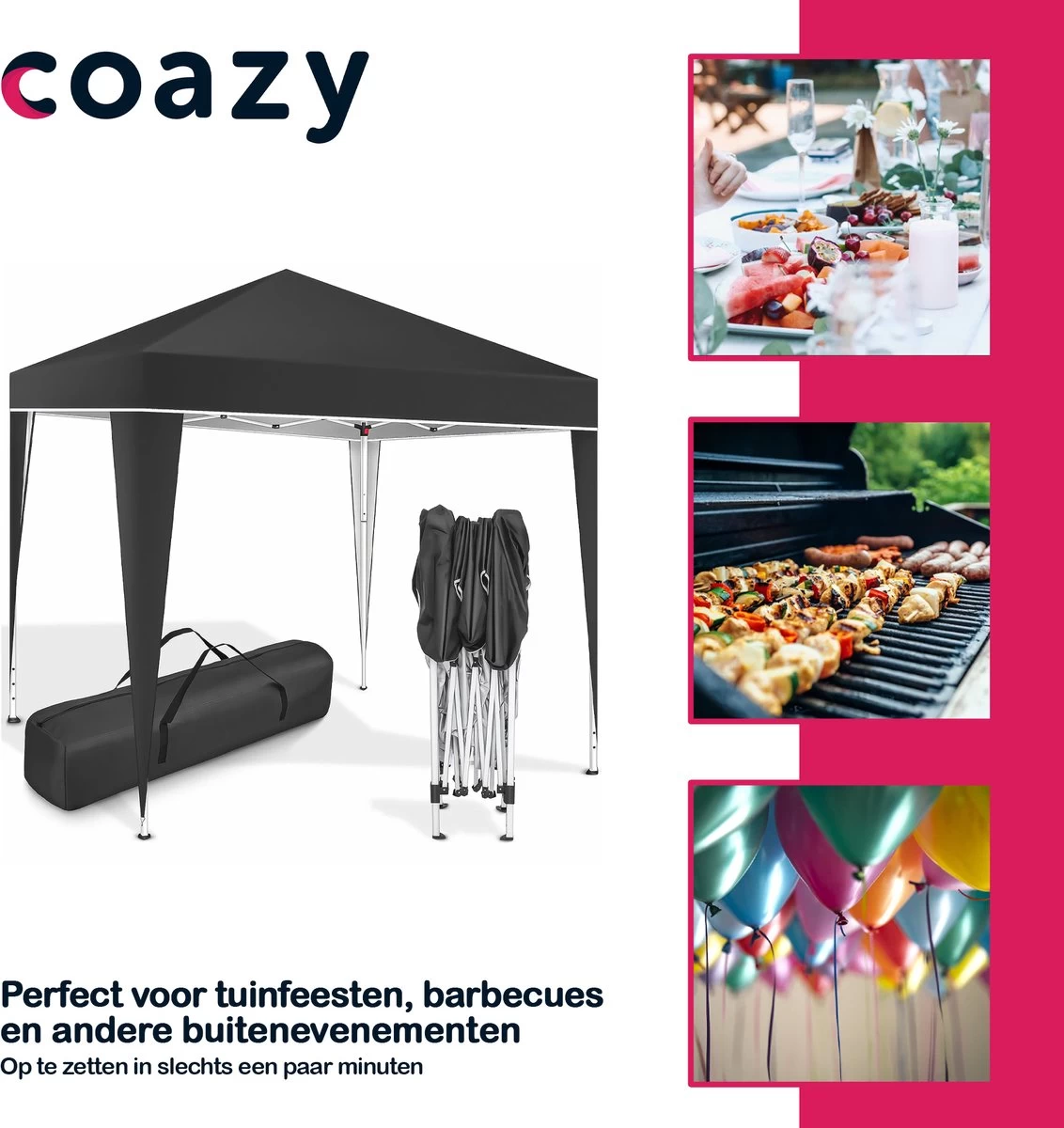 Coazy Waterdichte Partytent 3x3 Meter Opvouwbaar - Paviljoen - Easy Up - Pop-up Tent Met Haringen, Touw En Anti Slip Poten - Waterdicht - Partytenten Weerbestendig 8 Coazy Waterdichte Partytent 3x3 Meter Opvouwbaar - Paviljoen - Easy Up - Pop-up Tent Met Haringen, Touw En Anti Slip Poten - Waterdicht - Partytenten Weerbestendig - Afbeelding 6