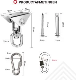 Ophangsysteem - Plafondhaak RVS - Ophanghaak TRX - Hangstoel Buiten - Hangstoel Binnen – Schommelstoel - Schommel - Bokszakken - RVS - 300kg -Tuinverzorgings Winkel 1137x1200