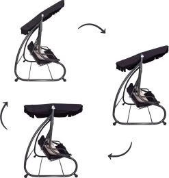 Springos Schommelbank | Linda-Schommel | 3-zits | Waterafstotend | Inclusief 2 Kussens | Verstelbare Luifel | 162 X 200 X 120 Cm | Zwart -Tuinverzorgings Winkel 1139x1200