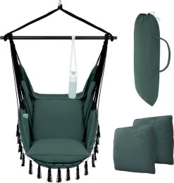 Vita5 XXL Hangstoel | Binnen&Buiten Hangnest | Incl. 2 Kussens En Boekenvak | Volwassenen&Kinderen | Hangmatstoel Tot 225kg | Donkergroen -Tuinverzorgings Winkel 1142x1200