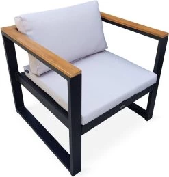 Loungeset 5 Plaatsen Van Aluminium En Eucalyptus – NAZCA – Antraciet Structuur, Lichtgrijs Kussens -Tuinverzorgings Winkel 1145x1200 1