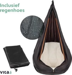 Vita5 Macramé Hangstoel - Voor Binnen En Buiten - Zonder Standaard - Incl. Kussen, Boekenvak En Beschermhoes - Tot 150kg - Bruin/Beige -Tuinverzorgings Winkel 1147x1200