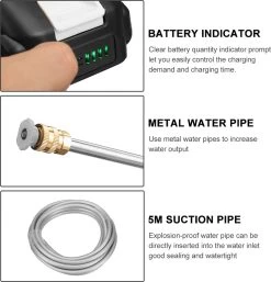 Merkloos Elektrische Accu-Hogedrukreiniger - 1.2mpa - Multifunctioneel Mondstuk - Draagbaar Oplaadbaar Snoerloos - Reinigingsspuitpistool - Met Rijke Accessoires - Voor Auto, Tuin, Terras, Raam - Zwart -Tuinverzorgings Winkel 1152x1200