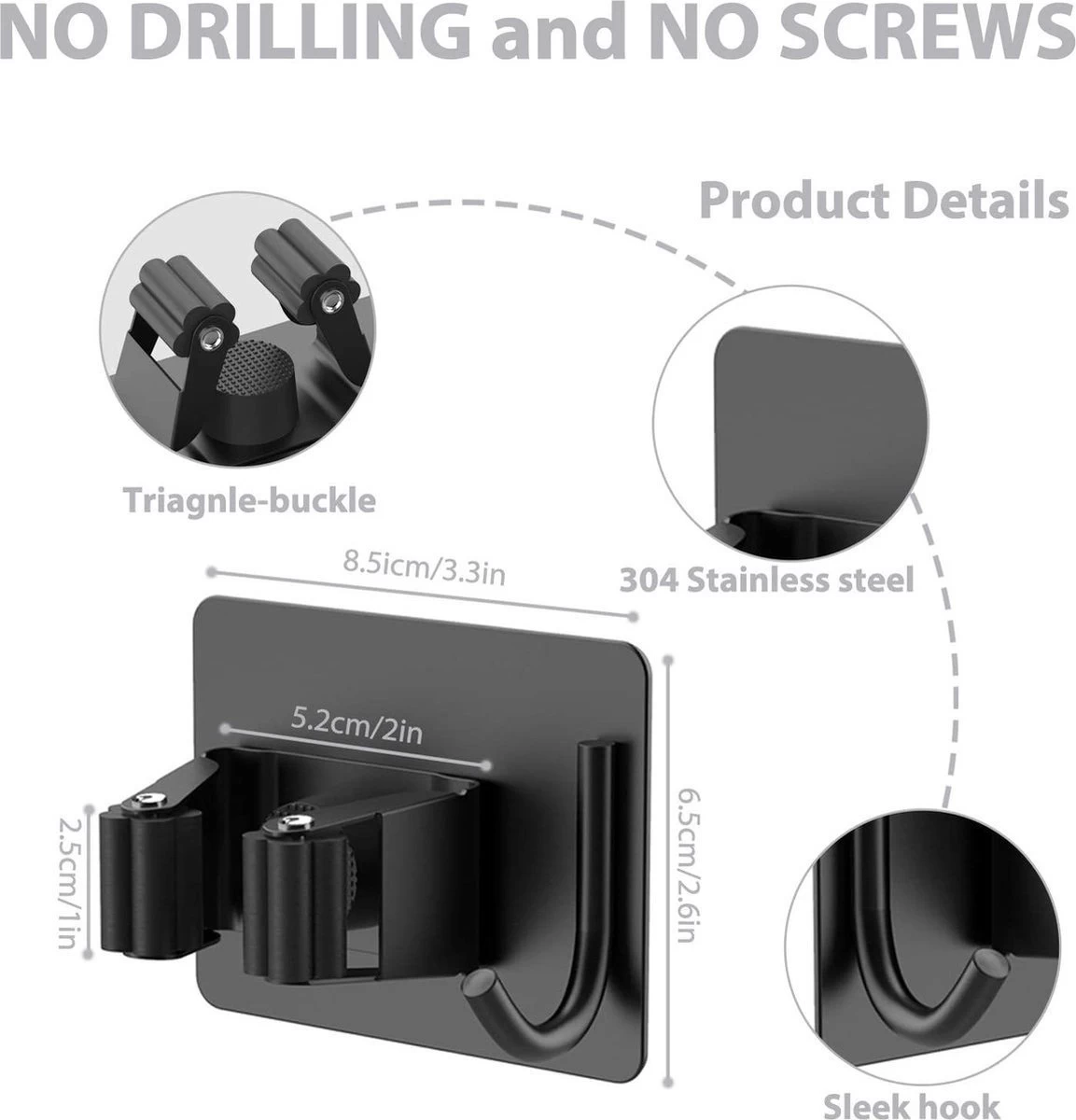 BOTC Bezemhouder - 4 Stuks - RVS - Bezem Ophangsysteem - Bezem Houder - Tuingereedschap - Zwart 9 BOTC Bezemhouder - 4 Stuks - RVS - Bezem Ophangsysteem - Bezem Houder - Tuingereedschap - Zwart - Afbeelding 7