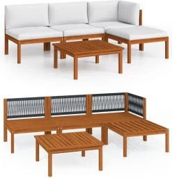 Decoways - 5-delige Loungeset Met Kussens Massief Acaciahout Crèmekleurig -Tuinverzorgings Winkel 1157x1200