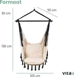 Vita5 XXL Hangstoel | Binnen&Buiten Hangnest | Incl. 2 Kussens En Boekenvak | Volwassenen&Kinderen | Hangmatstoel Tot 225kg | Beige -Tuinverzorgings Winkel 1159x1200 2