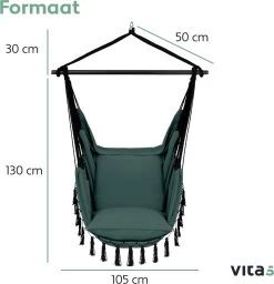 Vita5 XXL Hangstoel | Binnen&Buiten Hangnest | Incl. 2 Kussens En Boekenvak | Volwassenen&Kinderen | Hangmatstoel Tot 225kg | Donkergroen -Tuinverzorgings Winkel 1159x1200