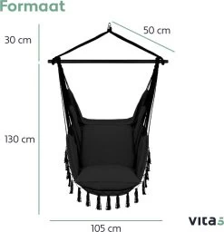 Vita5 XXL Hangstoel - Binnen&Buiten Hangnest - Incl. 2 Kussens En Boekenvak - Volwassenen&Kinderen - Hangmatstoel Tot 225kg - Zwart -Tuinverzorgings Winkel 1159x1200 4