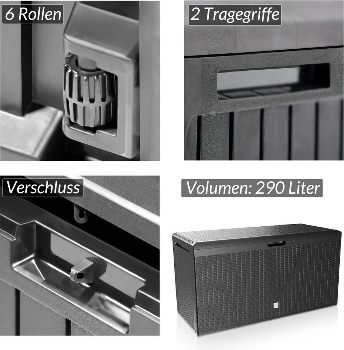 Prosperplast Opbergbox Met Deksel – Waterdicht Wielen 290 L -Antraciet 5 Prosperplast Opbergbox Met Deksel – Waterdicht Wielen 290 L -Antraciet - Afbeelding 3