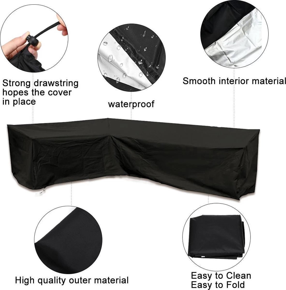 BOTC Tuinbank Beschermhoes - Beschermhoes Voor Hoekbank - Premium Tuinbank Beschermhoes - L-vorm - 300/98 X 300/98 X 70cm - Zwart 4 BOTC Tuinbank Beschermhoes - Beschermhoes Voor Hoekbank - Premium Tuinbank Beschermhoes - L-vorm - 300/98 X 300/98 X 70cm - Zwart - Afbeelding 2