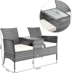 Casaria Polyrattan Tuinbank - Incl. Tafel & Kussens 7 Cm - Grijs -Tuinverzorgings Winkel 1185x1200 1