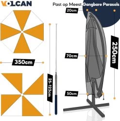 Volcan Parasolhoes Voor Zweefparasol - Tot 300cm - Waterdicht - Oxford 420D - Met Rits, Trekkoord En Stok - Zwart -Tuinverzorgings Winkel 1187x1200