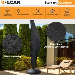 Volcan Parasolhoes Voor Zweefparasol - Tot 300cm - Waterdicht - Oxford 420D - Met Rits, Trekkoord En Stok - Zwart -Tuinverzorgings Winkel 1190x1200 1