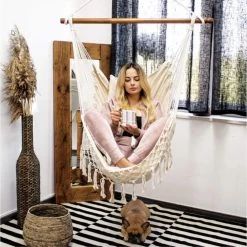 Springos Hangstoel | Binnen & Buiten | Met 2 Kussens | Boekenvak | Ook Voor Kinderen | Belastbaar Tot 150 Kg | Wit -Tuinverzorgings Winkel 1198x1200 2