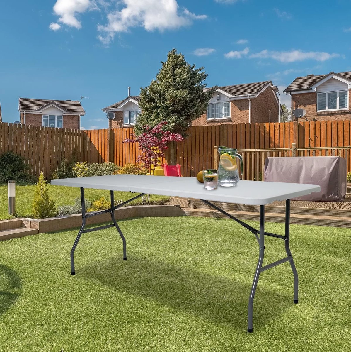 LifeGoods Klaptafel - Inklapbaar - 70x180cm - Verstelbare Vouwtafel - Weerbestendig - Wit 9 LifeGoods Klaptafel - Inklapbaar - 70x180cm - Verstelbare Vouwtafel - Weerbestendig - Wit - Afbeelding 7