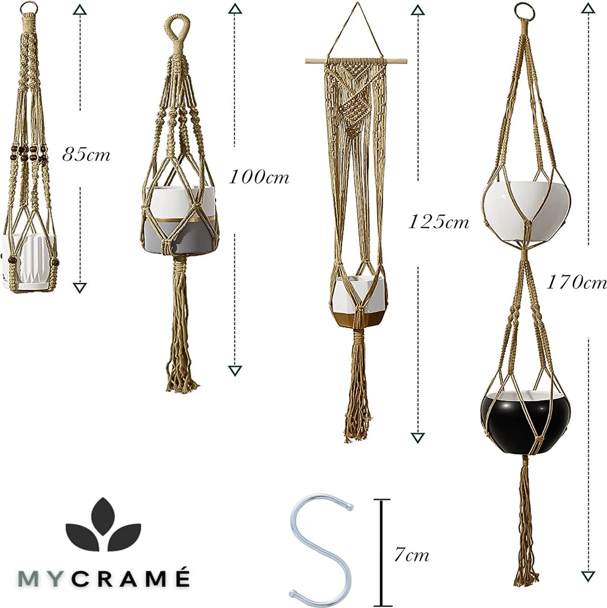 4 Stuks Luxe Jute Plantenhangers - Boho Handgeweven Katoen Hangpot Voor Binnen/Buiten - Hangende Bloempot Met Kralen - Macramé Touw/Koord Hangplant Houder - Bohemian Wandhanger Decoratie - Plant Hanger - Verticale Tuin Bloempothouder Planthanger 9 4 Stuks Luxe Jute Plantenhangers - Boho Handgeweven Katoen Hangpot Voor Binnen/Buiten - Hangende Bloempot Met Kralen - Macramé Touw/Koord Hangplant Houder - Bohemian Wandhanger Decoratie - Plant Hanger - Verticale Tuin Bloempothouder Planthanger - Afbeelding 7