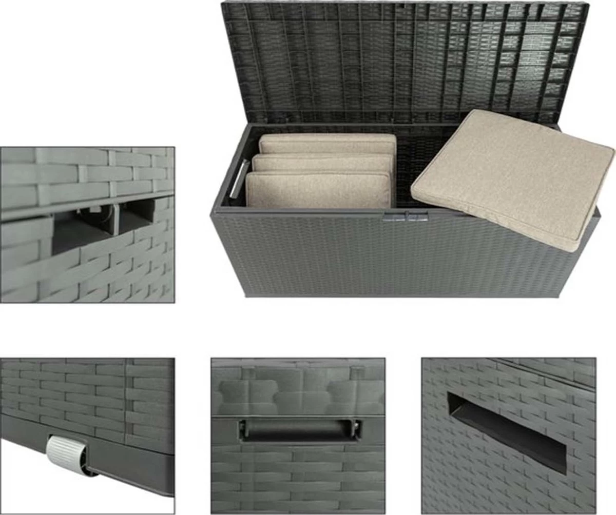 Verrijdbare Tuinkussen Opbergbox - Rattan Look - Zwart - 350 Liter 4 Verrijdbare Tuinkussen Opbergbox - Rattan Look - Zwart - 350 Liter - Afbeelding 2