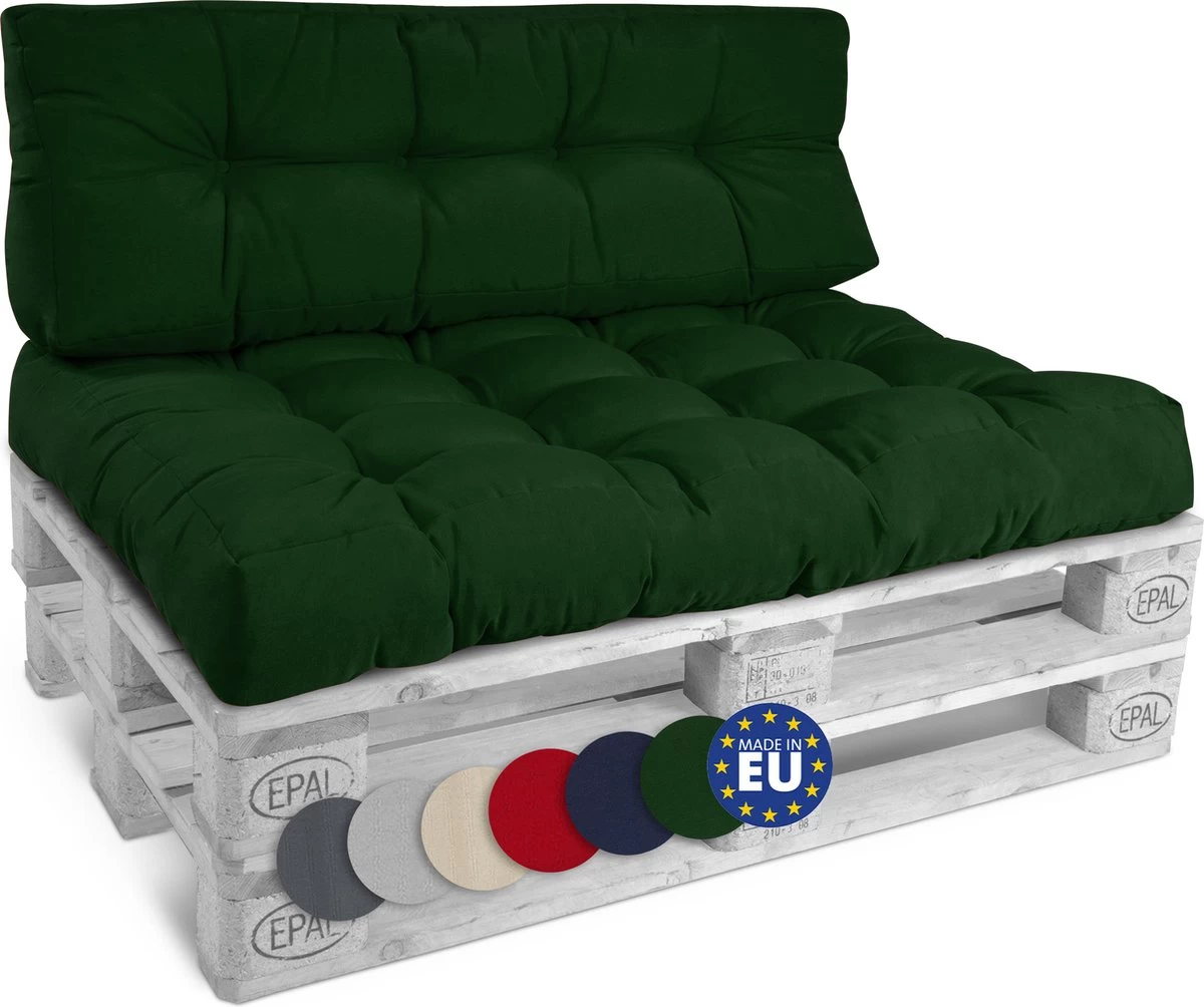 Beautissu Style – Palletkussen Set – 1x Zitkussen 120x80 Cm & 1x Rugkussen 120x40 Cm – Donker Groen 3 Beautissu Style – Palletkussen Set – 1x Zitkussen 120x80 Cm & 1x Rugkussen 120x40 Cm – Donker Groen
