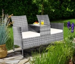Casaria Polyrattan Tuinbank - Incl. Tafel & Kussens 7 Cm - Grijs -Tuinverzorgings Winkel 1200x1013