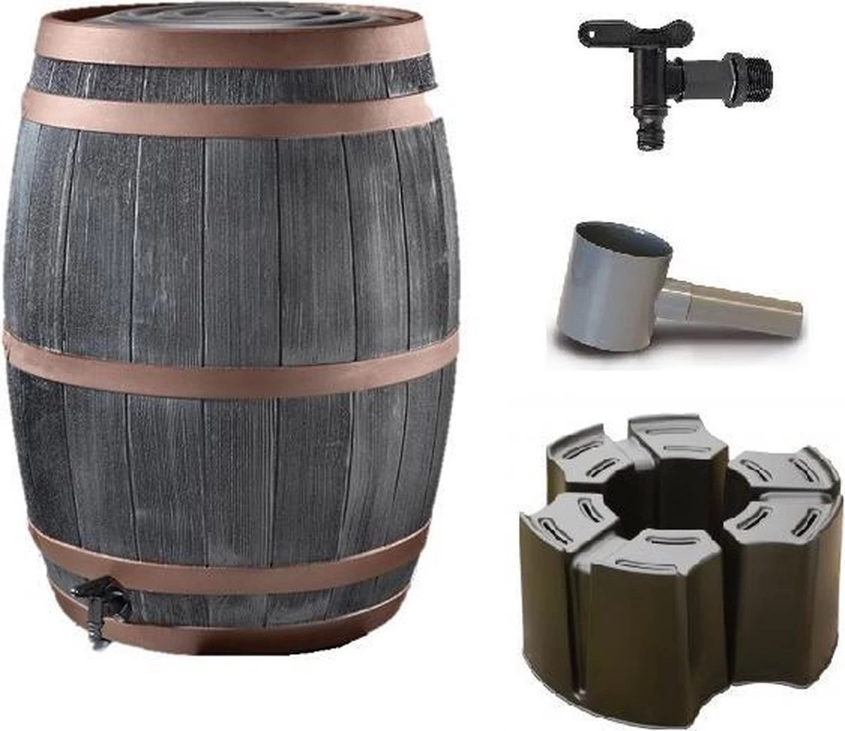 Complete Set: Regenton Bronzen Band 235 Ltr | Hout Effect | Handbewerkt | Inc.voet & Vulautomaat 3 Complete Set: Regenton Bronzen Band 235 Ltr | Hout Effect | Handbewerkt | Inc.voet & Vulautomaat