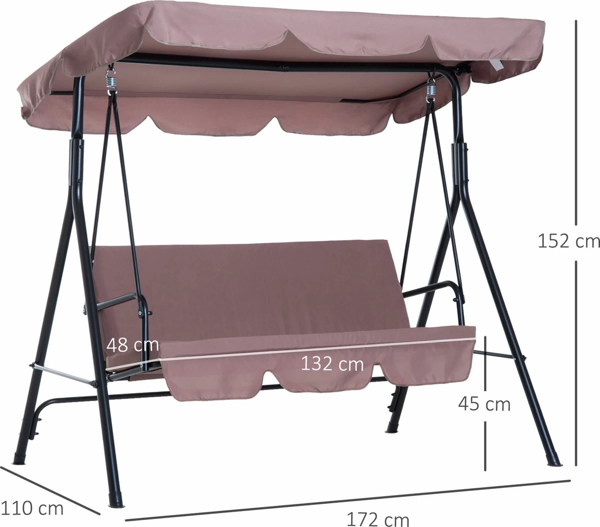 Outsunny Hollywoodschommel 3-zits Tuinschommel Schommelbank Met Dak 3 Kleuren 84A-054 11 Outsunny Hollywoodschommel 3-zits Tuinschommel Schommelbank Met Dak 3 Kleuren 84A-054 - Afbeelding 9