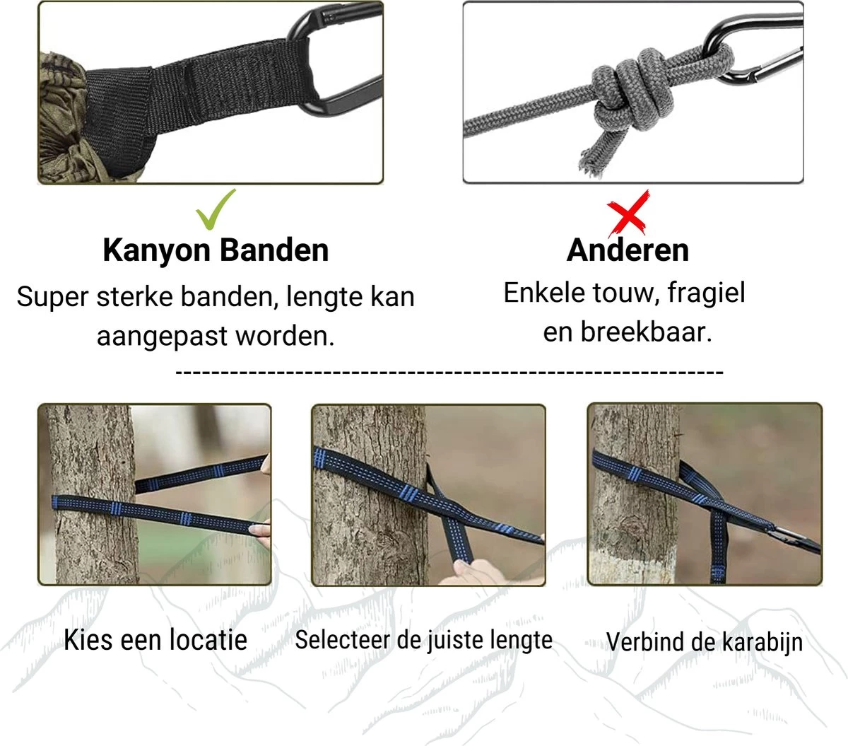 Kanyon Hangmat - Incl. Karabijnhaken En Riemen - Licht Parachutestof - 260 X 140 Cm - Tot 200kg - Groen/Khaki 5 Kanyon Hangmat - Incl. Karabijnhaken En Riemen - Licht Parachutestof - 260 X 140 Cm - Tot 200kg - Groen/Khaki - Afbeelding 3
