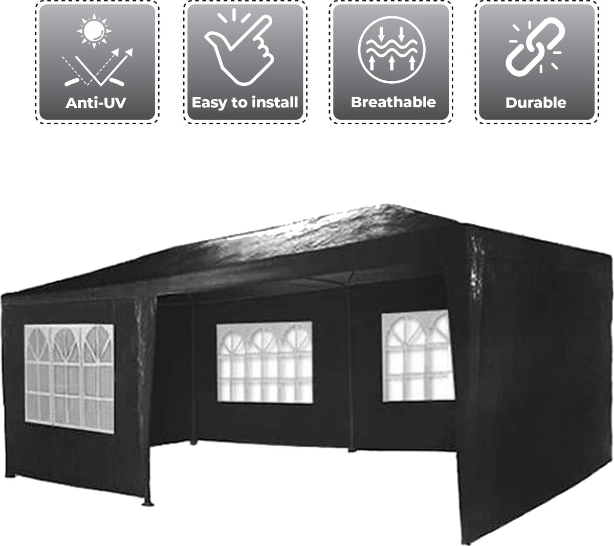 MaxxGarden Partytent - Paviljoen - 3x6m - Incl. Zijwanden - Waterdicht - Zwart 7 MaxxGarden Partytent - Paviljoen - 3x6m - Incl. Zijwanden - Waterdicht - Zwart - Afbeelding 5