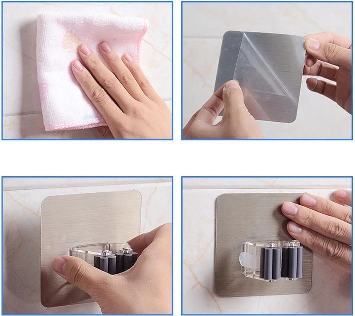 Bezem Houder - Zelfklevend - Zilverkleurig 8 Bezem Houder - Zelfklevend - Zilverkleurig - Afbeelding 6