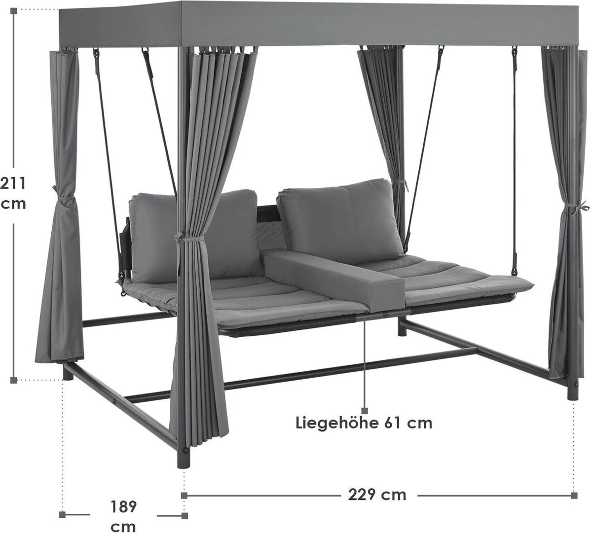 Schommelbank / Ligbank Kassandra - Donkergrijs 9 Schommelbank / Ligbank Kassandra - Donkergrijs - Afbeelding 7