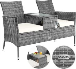 Casaria Polyrattan Tuinbank - Incl. Tafel & Kussens 7 Cm - Grijs -Tuinverzorgings Winkel 1200x1084