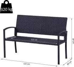 Outsunny Polyrotan Tuinbank 2-zits Parkbank Bank Staal Zwart 867-022 -Tuinverzorgings Winkel 1200x1093 1