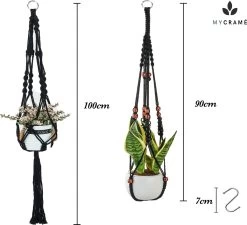 4 Stuks Zwarte Macrame Plantenhangers - Boho Handgeweven Katoen Hangpot Voor Binnen/Buiten - Hangende Bloempot Met Kralen - Macramé Touw/Koord Hangplant Houder - Bohemian Wandhanger Decoratie - Plant Hanger - Verticale Tuin Bloempothouder Planthanger -Tuinverzorgings Winkel 1200x1093 3