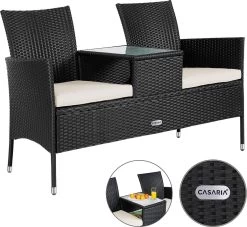 Casaria Polyrattan Tuinbank - Incl. Kussen - 143x55x88 Cm Zwart -Tuinverzorgings Winkel 1200x1101