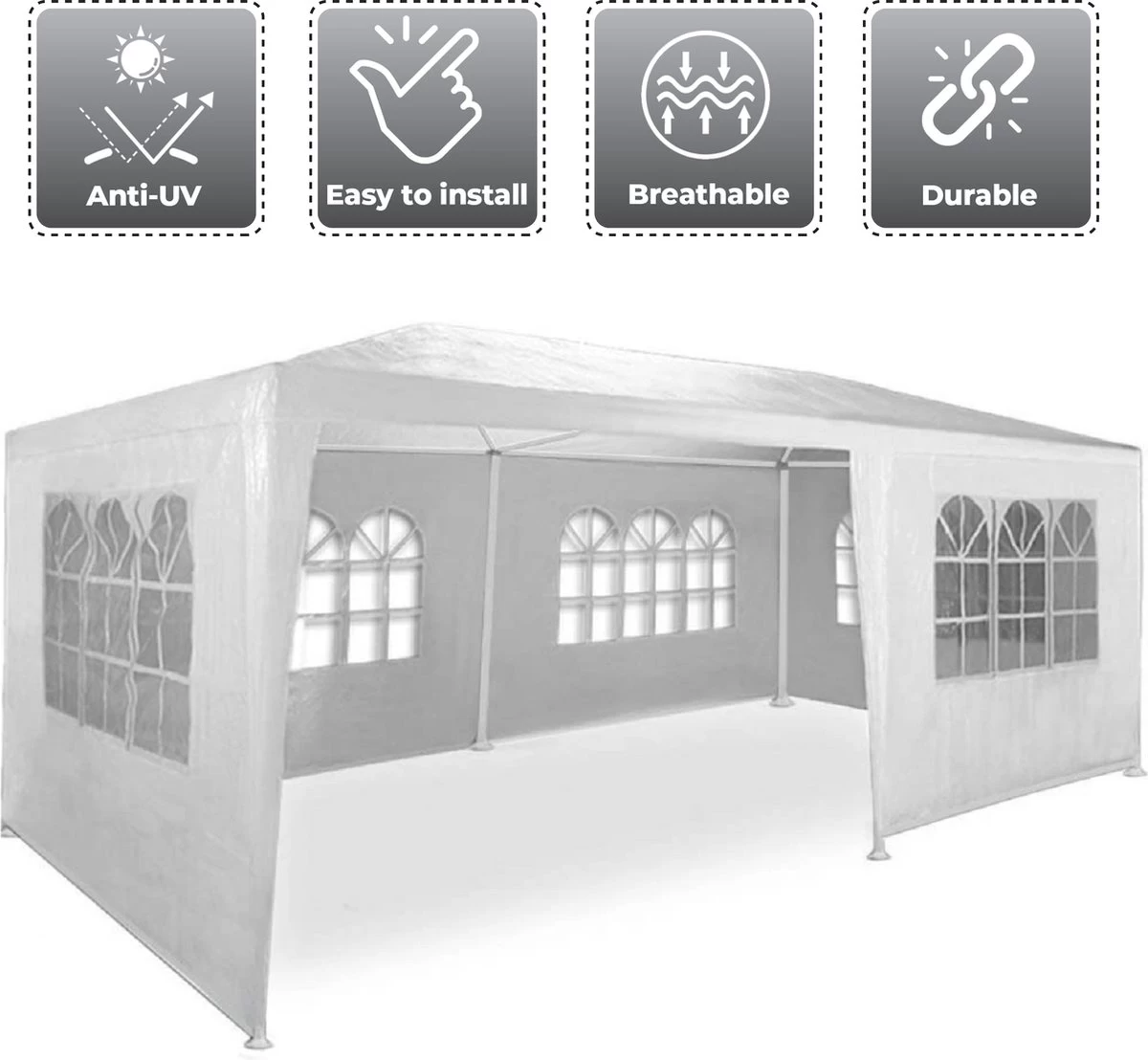 MaxxGarden Partytent - Paviljoen - 300 X 600 X 250 Cm - Met Zijwanden - Waterdicht Pro - 32mm Buizen – Wit 8 MaxxGarden Partytent - Paviljoen - 300 X 600 X 250 Cm - Met Zijwanden - Waterdicht Pro - 32mm Buizen – Wit - Afbeelding 6