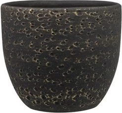 Plantenpot/Bloempot In Het Lava-look Zwart Dia 15 Cm En Hoogte 13 Cm - Voor Binnen