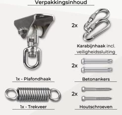 LFSY - Ophangsysteem - Universele Plafondhaak - Hangstoelen Binnen & Buiten - Ophanghaak – Bokszakken - Verandastoel - Zware Veer - RVS – 450kg – M8 -Tuinverzorgings Winkel 1200x1131 1