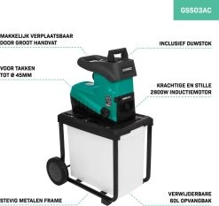 VONROC Stille Hakselaar/Shredder 2800W – Voor Takken Tot Ø45mm – Incl. 60L Opvangbak & Duwstok -Tuinverzorgings Winkel 1200x1134 5