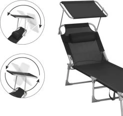 Ligstoel Met Hoofdsteun En Zon Bescherming Verstelbare Rugleuning Inklapbaar Donker Grijs Ligbed Tuin -Tuinverzorgings Winkel 1200x1137