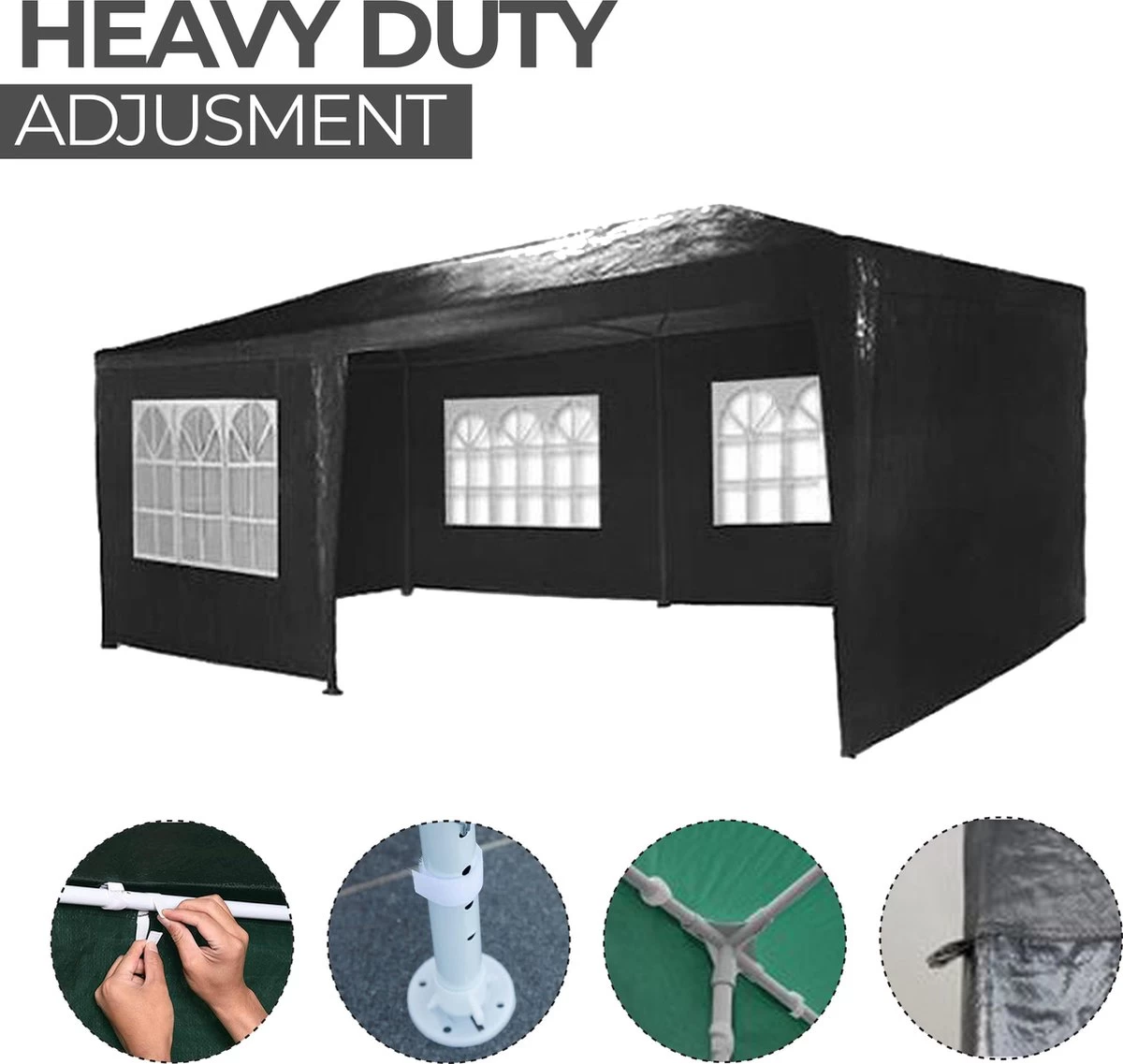 MaxxGarden Partytent - Paviljoen - 3x6m - Incl. Zijwanden - Waterdicht - Zwart 4 MaxxGarden Partytent - Paviljoen - 3x6m - Incl. Zijwanden - Waterdicht - Zwart - Afbeelding 2